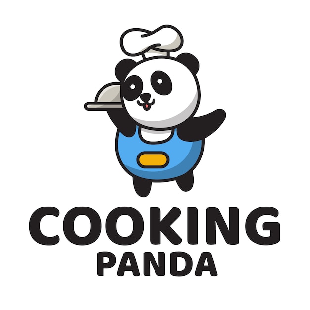 Cooking panda cute logo template