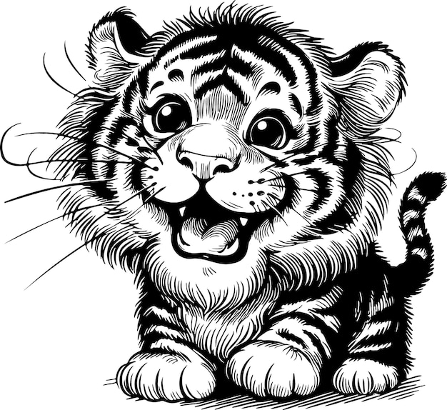 Cool alegre pequeño cachorro de tigre de pie dibujo vectorial
