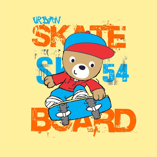 Cool Bear jugando patineta divertidos dibujos animados de animales