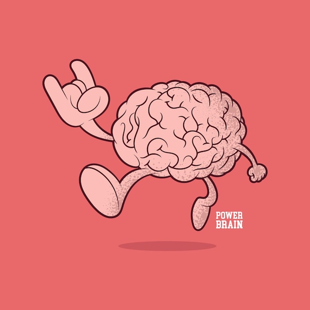 Cool Brain personaje lleno de ilustración de vector de poder. Inteligencia, concepto de diseño educativo.