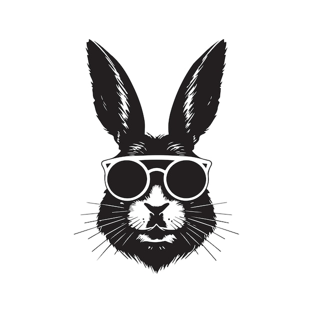 Cool conejito con gafas de sol vintage logo línea arte concepto blanco y negro color dibujado a mano ilustración