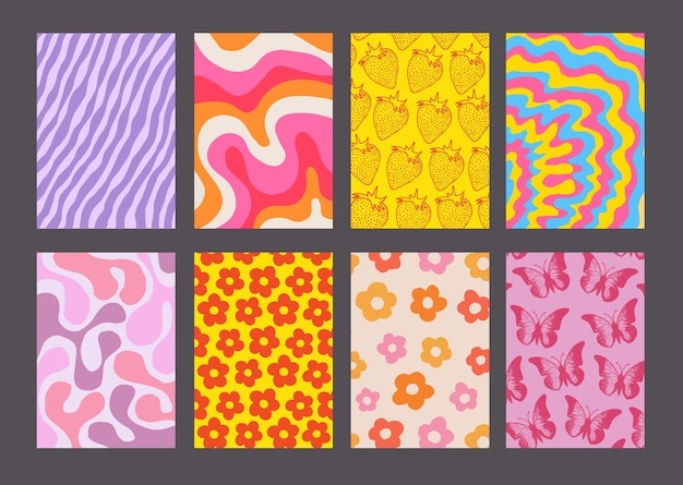 Cool Groovy Pattern Posters Collection Conjunto de texturas Y2K Trendy Abstract Geometric 90s Fondos Funky Retro Vintage Telones de fondo