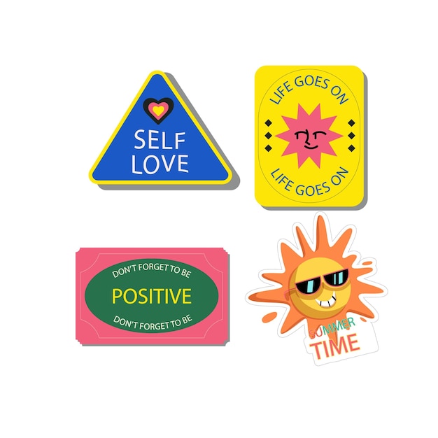 Cool Hand Drawn Groovy Retro Stickers Set Trendy Y2k Smile Patches Diseño vectorial Pop Art Impresión de laboratorio