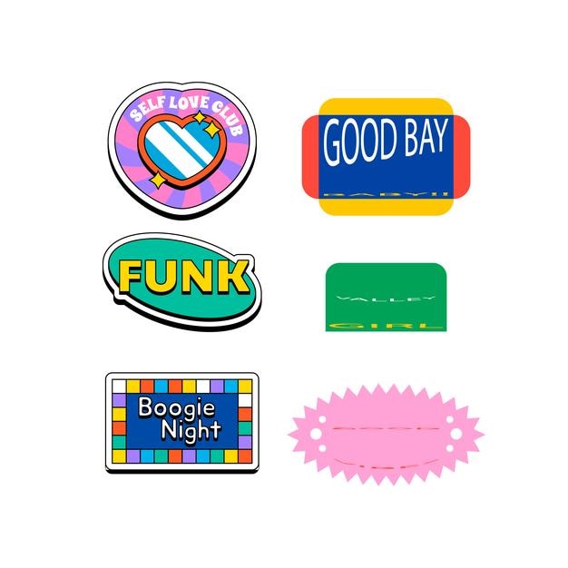 Cool Hand Drawn Groovy Retro Stickers Set Trendy Y2k Smile Patches Diseño vectorial Pop Art Impresión de laboratorio