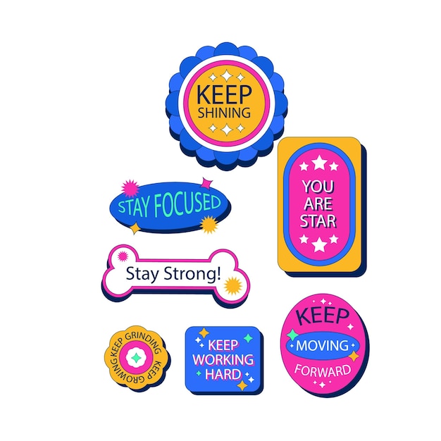 Cool Hand Drawn Groovy Retro Stickers Set Trendy Y2k Smile Patches Diseño vectorial Pop Art Impresión de laboratorio