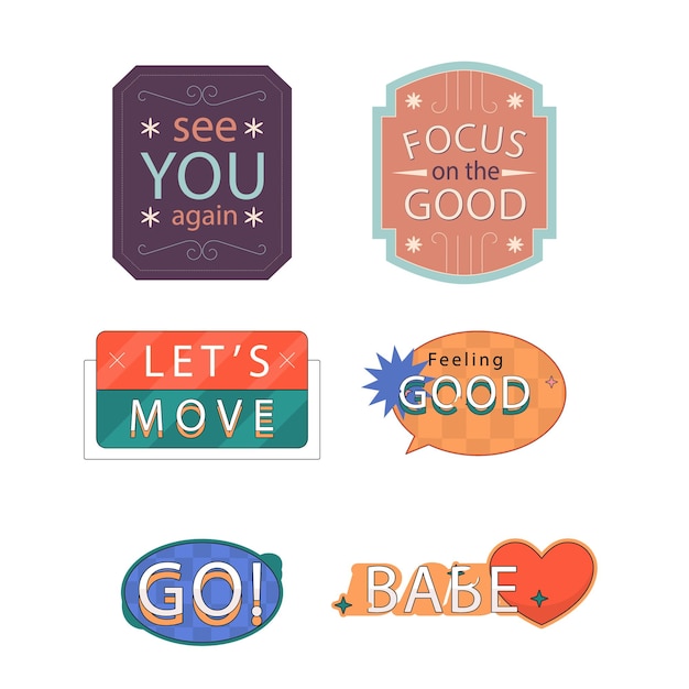 Cool Hand Drawn Groovy Retro Stickers Set Trendy Y2k Smile Patches Diseño vectorial Pop Art Impresión de laboratorio