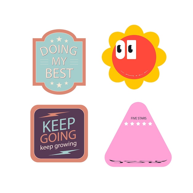 Cool Hand Drawn Groovy Retro Stickers Set Trendy Y2k Smile Patches Diseño vectorial Pop Art Impresión de laboratorio