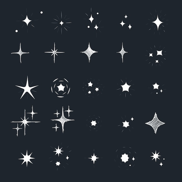 Cool HandDrawn Sparkle Icons Collection Shine Effect Sign Vector Design Conjunto de formas de estrellas de dibujos dibujados a mano