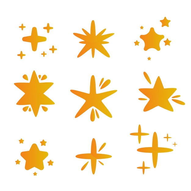Cool HandDrawn Sparkle Icons Collection Shine Effect Sign Vector Design Conjunto de formas de estrellas de dibujos dibujados a mano