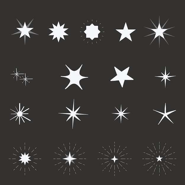 Cool HandDrawn Sparkle Icons Collection Shine Effect Sign Vector Design Conjunto de formas de estrellas de dibujos dibujados a mano