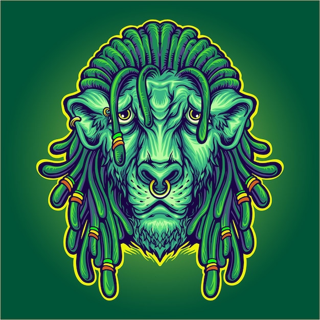Cool head lion con dreadlock rasta ilustraciones