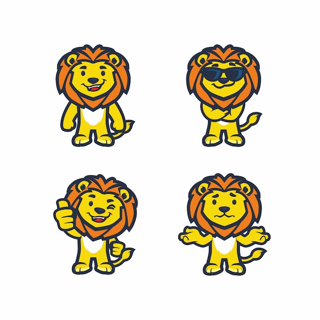 Cool lion vector catoon design para niños conjunto de paquetes