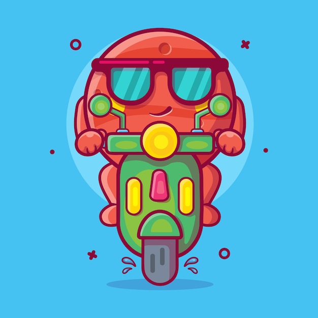 Cool Mars Planet personaje mascota montar scooter motocicleta dibujos animados aislados en diseño de estilo plano