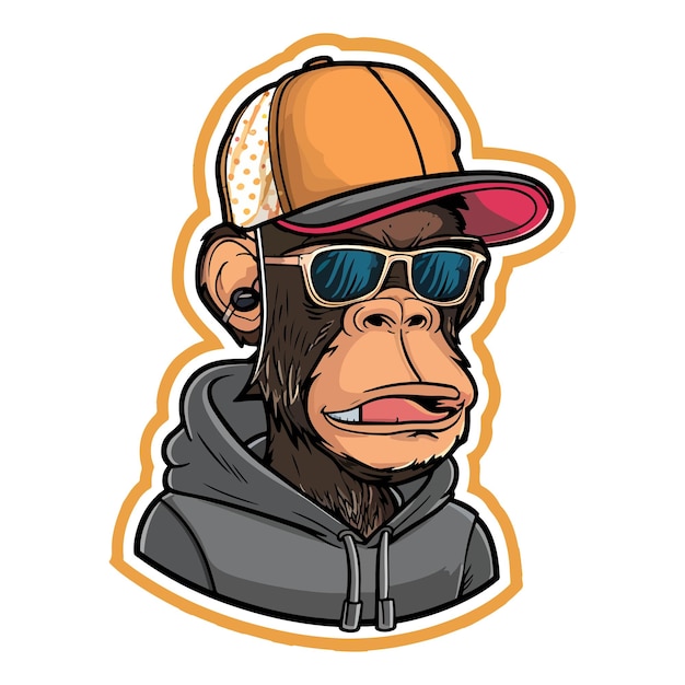 Cool mono hip hop vector y mono usan una sudadera con capucha ilustración de arte vectorial