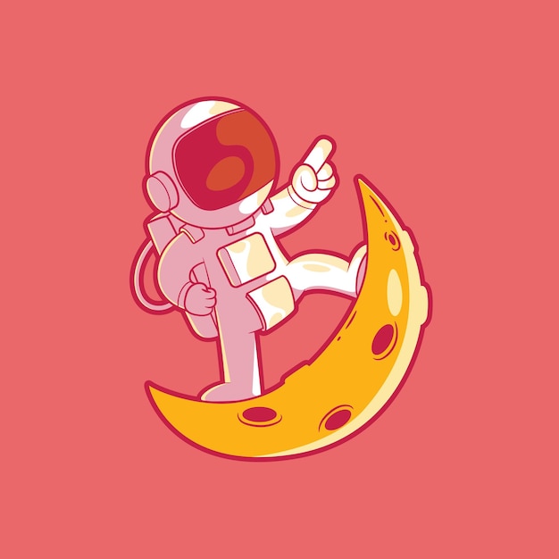 Cool personaje de astronauta volando en la luna ilustración vectorial concepto de diseño de ciencia espacial