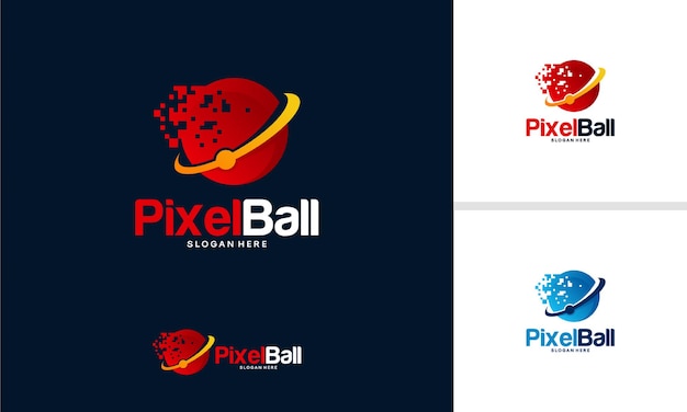 Cool pixel ball logo diseña vector de concepto, plantilla de logotipo technology ball