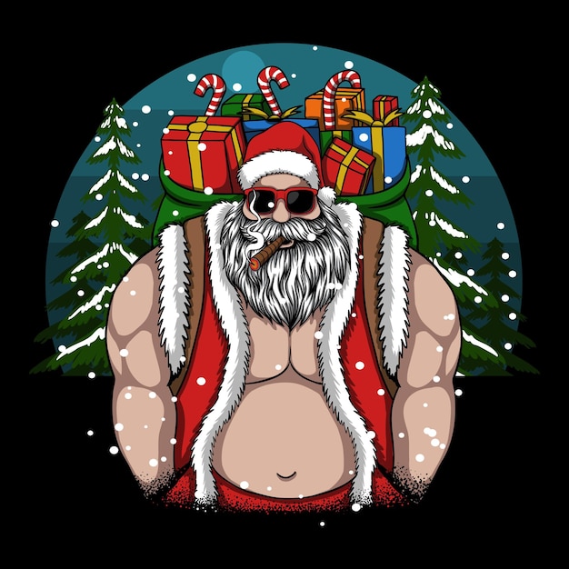 cool santa me trae una ilustración de vector de regalo de feliz navidad