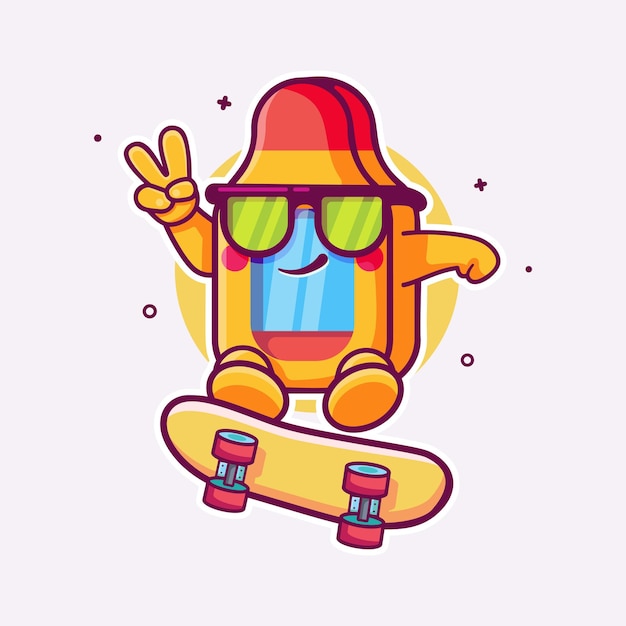 cool termómetro personaje mascota jugando a skateboard dibujos animados aislados