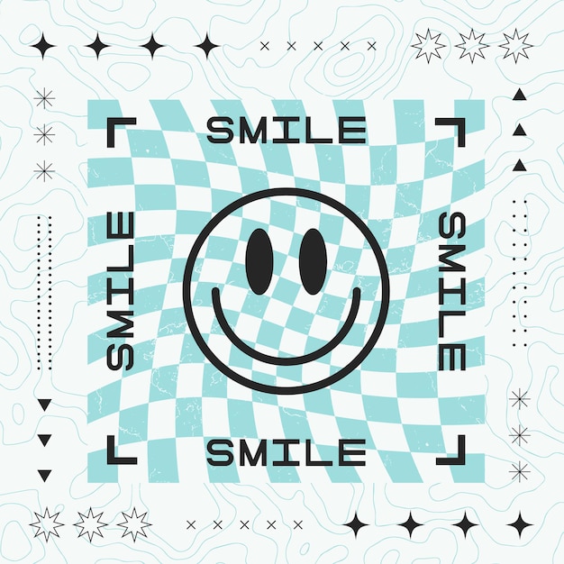 Cool trendy smile abstract artwork print vector design. cartel de ácido feliz.