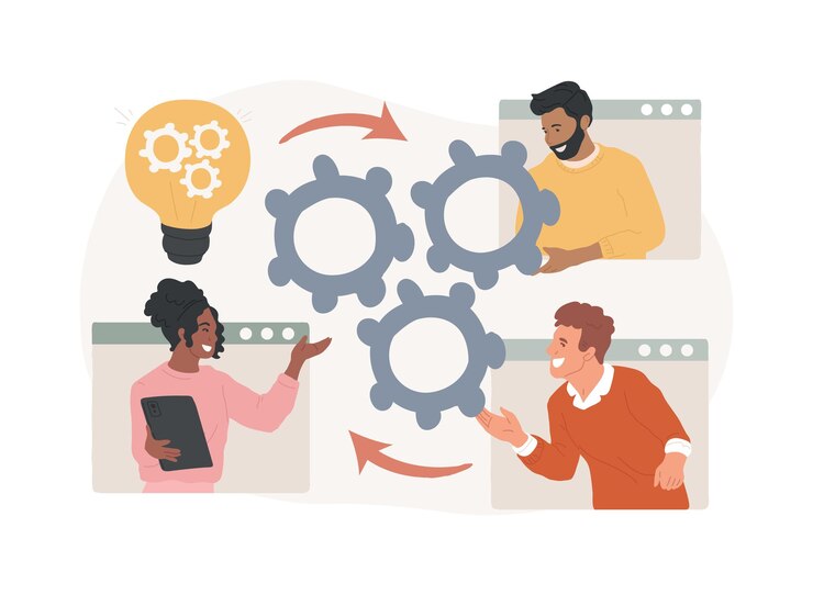 Vector cooperación ilustración vectorial de concepto aislado colaboración en línea equipo comunicación cooperativa