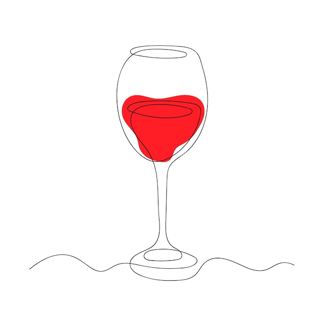 Copa de arte de línea continua de vino tinto con forma roja Ilustración vectorial en estilo de una línea