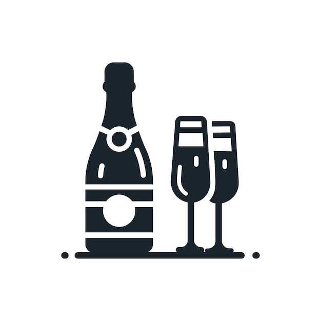La copa y la botella de champán simbolizan el día de San Valentín y la bebida.