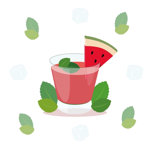Copa de cóctel frío de playa tropical con sandía y menta Bebida refrescante de verano con fruta
