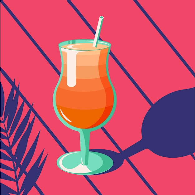 Copa de cóctel de verano en la ilustración de vector de estilo retro