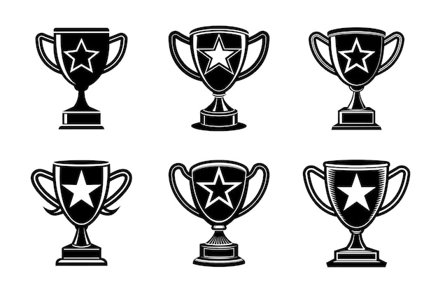 Copa de la Copa del Campeonato Silueta Vector Set Negro y Blanco Premio Clipart para el deporte Competitio