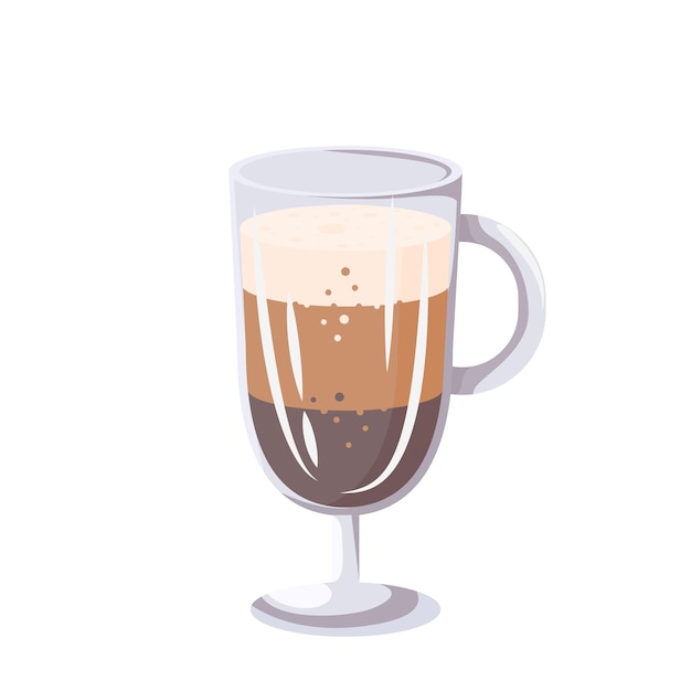 Copa de cristal de latte caliente ilustración vectorial aislado sobre fondo blanco.