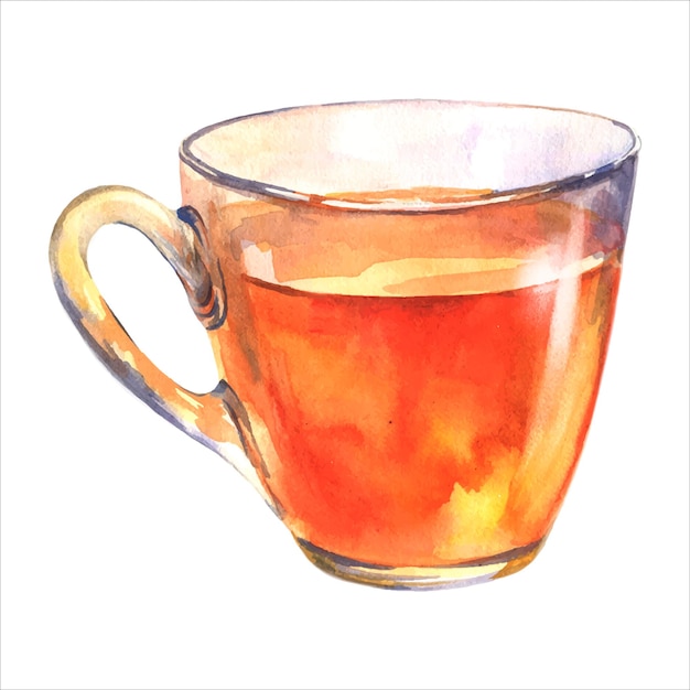 Copa de cristal de un té negro. Ilustración dibujada a mano con acuarela.