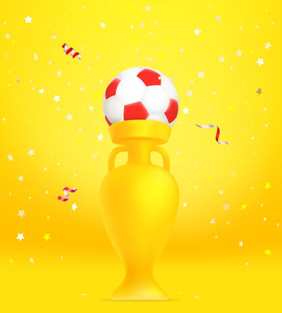 Copa de fútbol con confeti. el concepto ganador