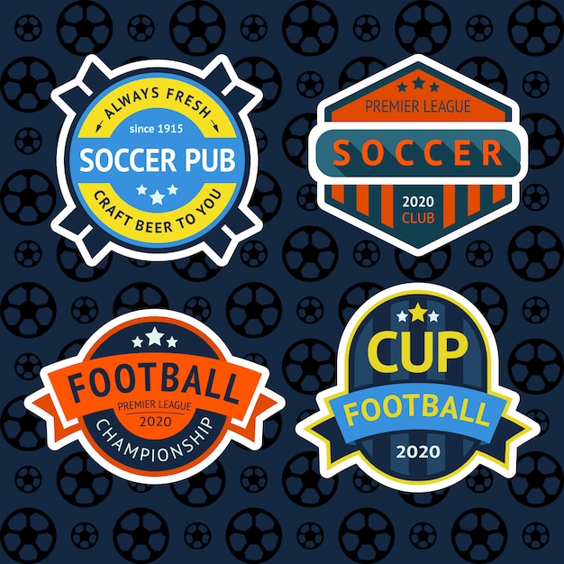 Copa de fútbol set insignias, etiqueta de pub de fútbol