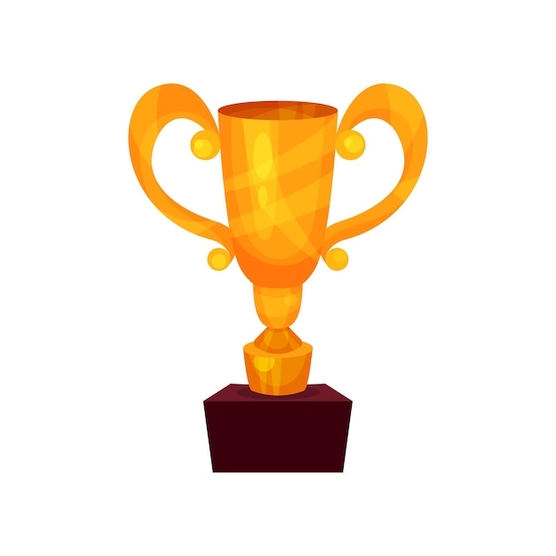Copa del ganador en un pedestal, vector de dibujos animados de premio de primer lugar de oro ilustración sobre un fondo blanco