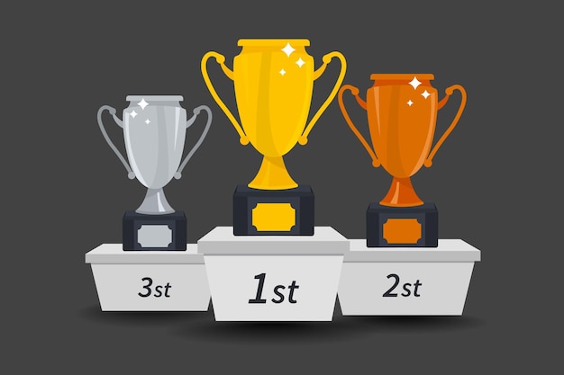 Copa de los ganadores de oro, plata y bronce. Copa del trofeo. Premio al primer lugar. Trofeo de ganadores. Premio por llevarse el primer segundo tercer premio del concurso