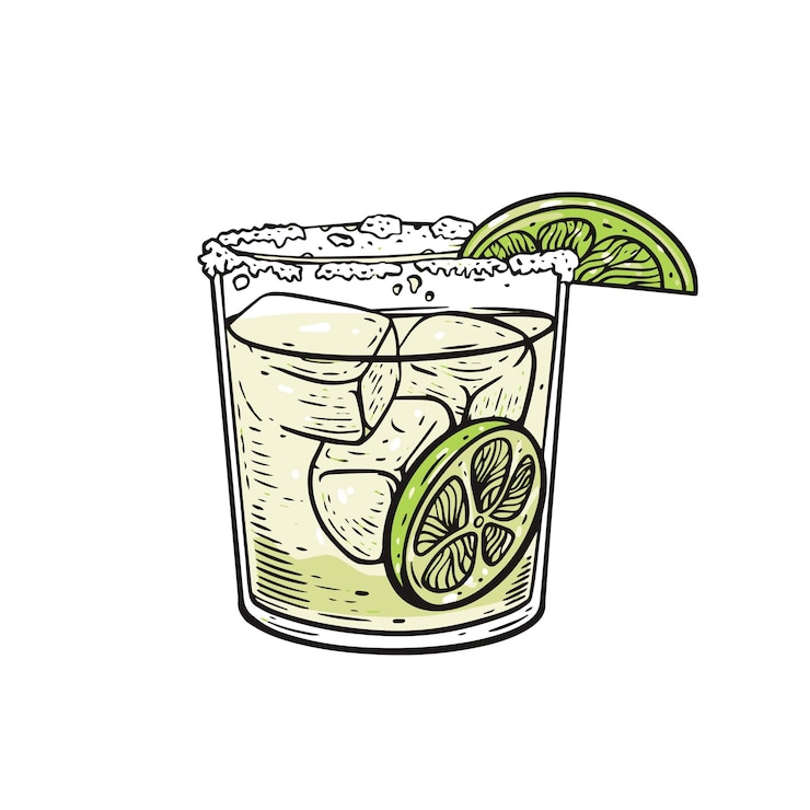 Vector una copa de margarita con lima y lima.