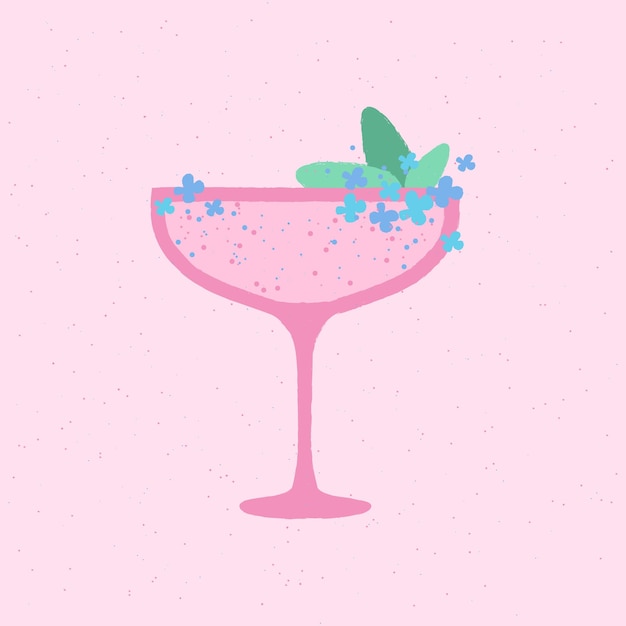 Copa Margarita con menta y flor Bebida delicada para bar Ilustración vectorial plana