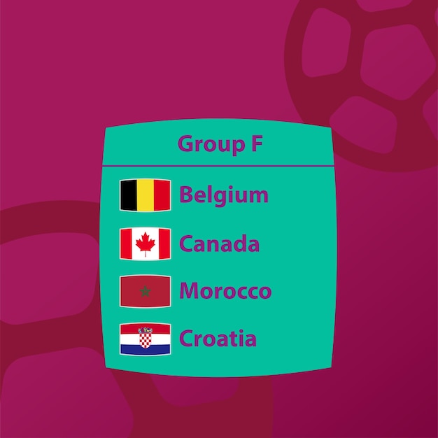 Vector copa mundial de qatar 2022 grupo f. torneo de grupos de fútbol.