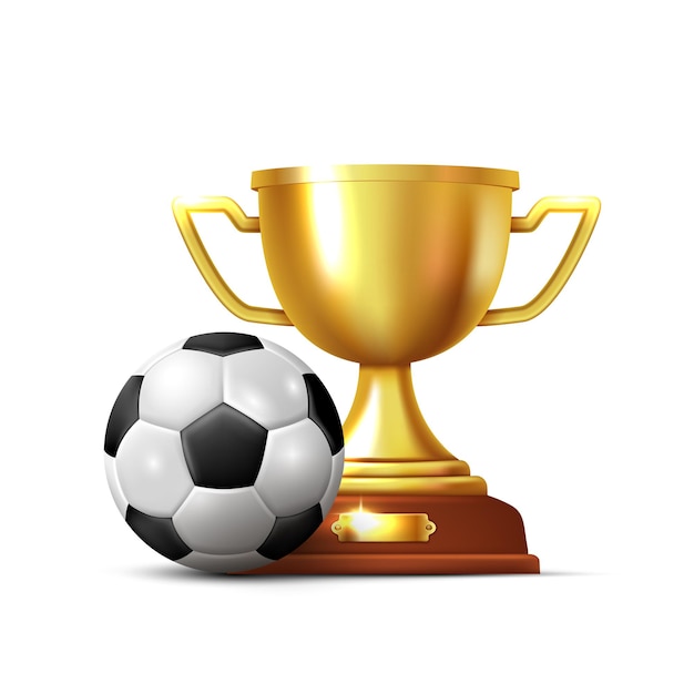 Copa de oro y pelota de fútbol Clipart 3D vectorial aislado sobre fondo blanco