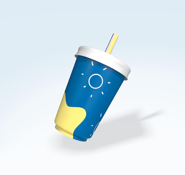 copa de soda 3d icona bebida de soda en copa desechable azul con paja aislado vector ilustración 3d