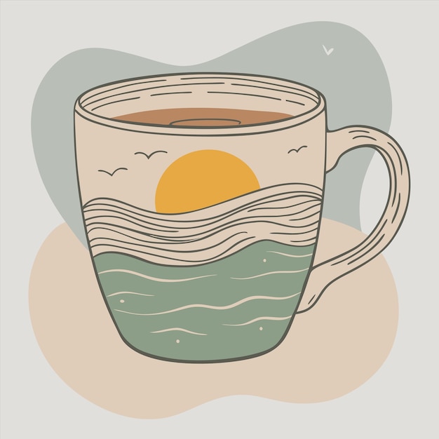 una copa de té con una taza de té y las palabras "sol" en ella