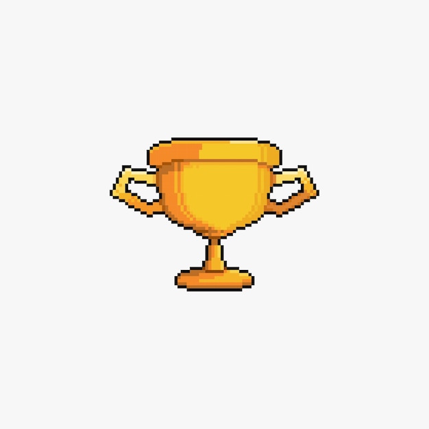 Copa de trofeo dorado en estilo pixel art