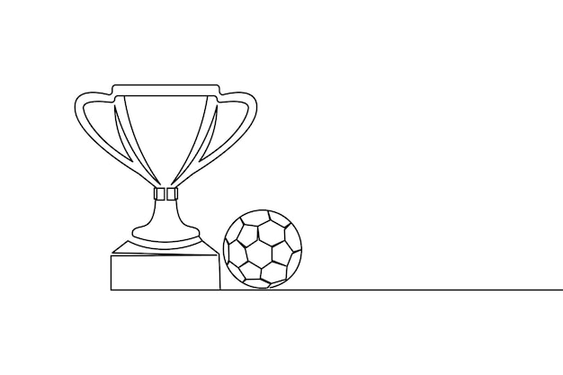 Copa de trofeo de fútbol dibujo de línea continua de contorno aislado día de fútbol icono vectorial simple