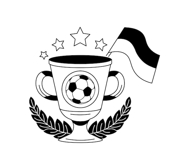 Copa de trofeo de fútbol con estrellas de bandera y corona de laurel