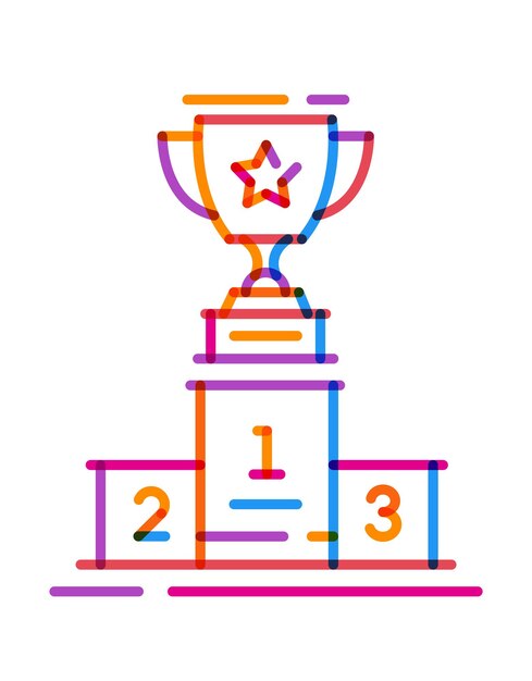 Copa de trofeo de línea de icono multijugador en el podio Ilustración vectorial sobre fondo blanco