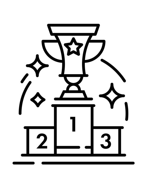Copa de trofeo de línea de icono en el podio