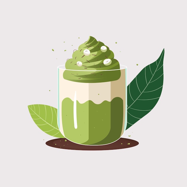 Copa de vector vaso de té matcha latte ilustración vectorial plana