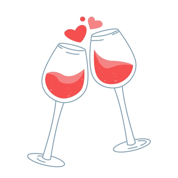 Vector copa de vino, amor, ilustración plana, día de san valentín