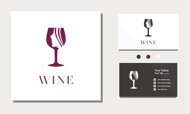 Copa de vino belleza cara mujer bar logo diseño inspiración