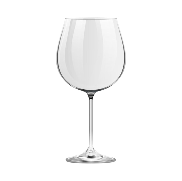 Copa de vino de Borgoña vacía realista aislada sobre fondo blanco